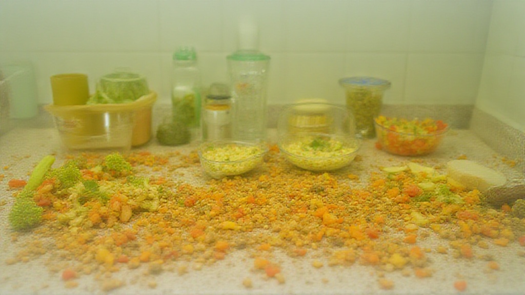 Assorted plant-based snacks and fresh vegetables spread out on a countertop with eco-friendly containers and reusable water bottles.