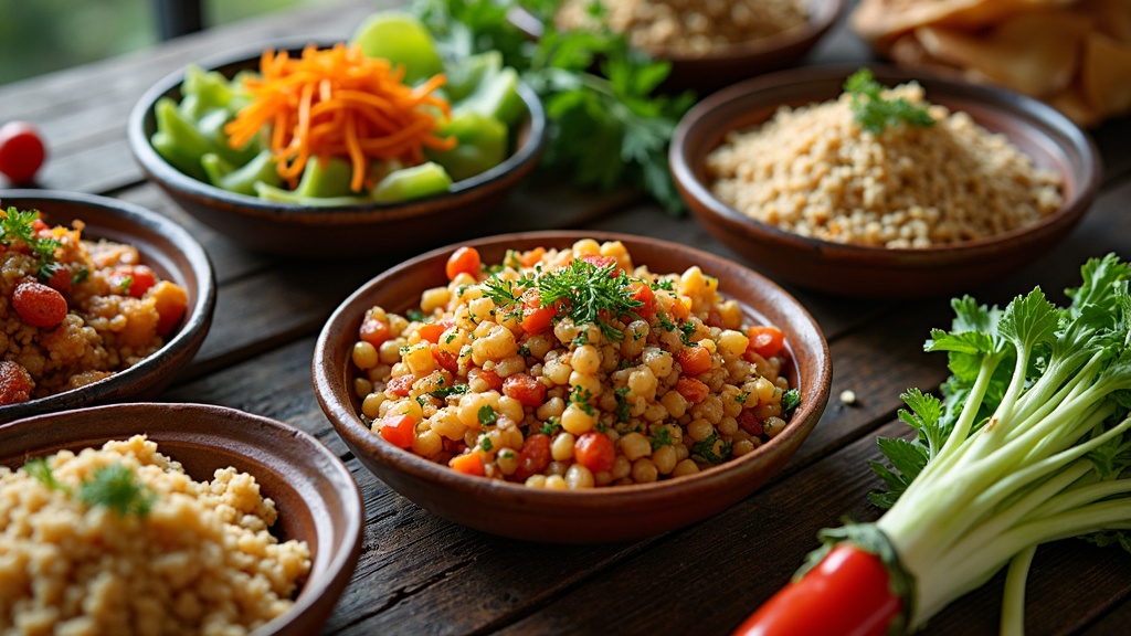 Colorful array of plant-based dishes from different cultures
