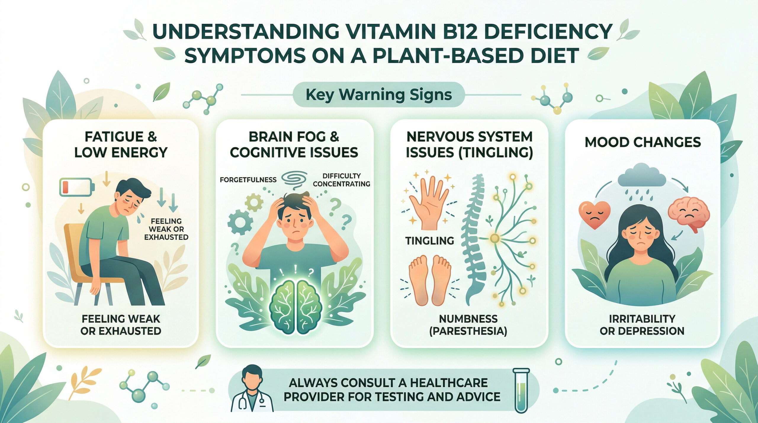 vitamin B12 deficiency symptoms on a plant-based diet including fatigue and low energy