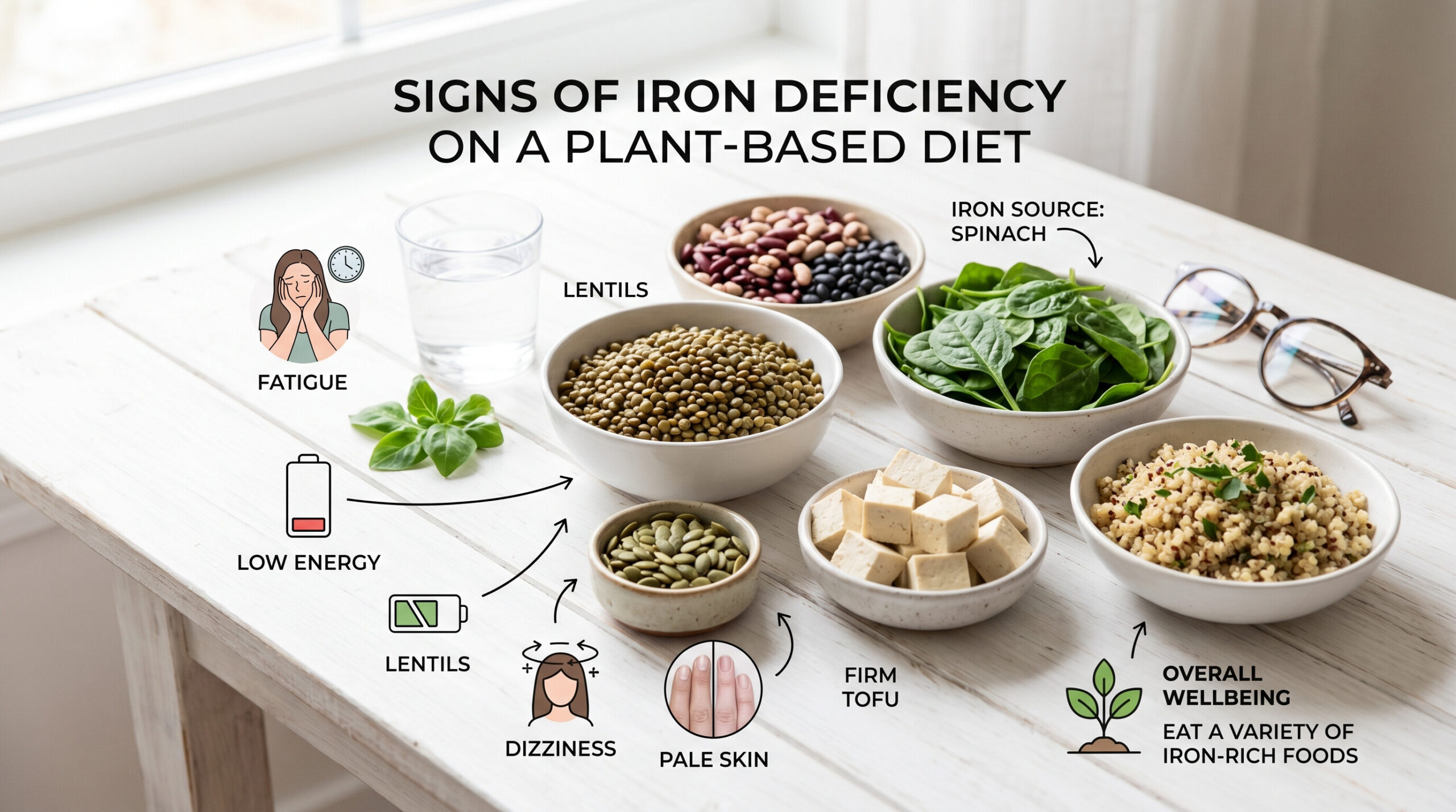 signs of iron deficiency and iron rich plant foods for vegans